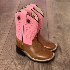 Old West Pink Leather Infant Toddler Size 6 Cowgirl Western Boots